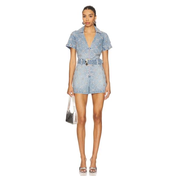 Show Me Your Mumu Pants - Show Me Your Mumu SMYM Dolly Romper Jeweled indigo blue NEW SMALL denim jean